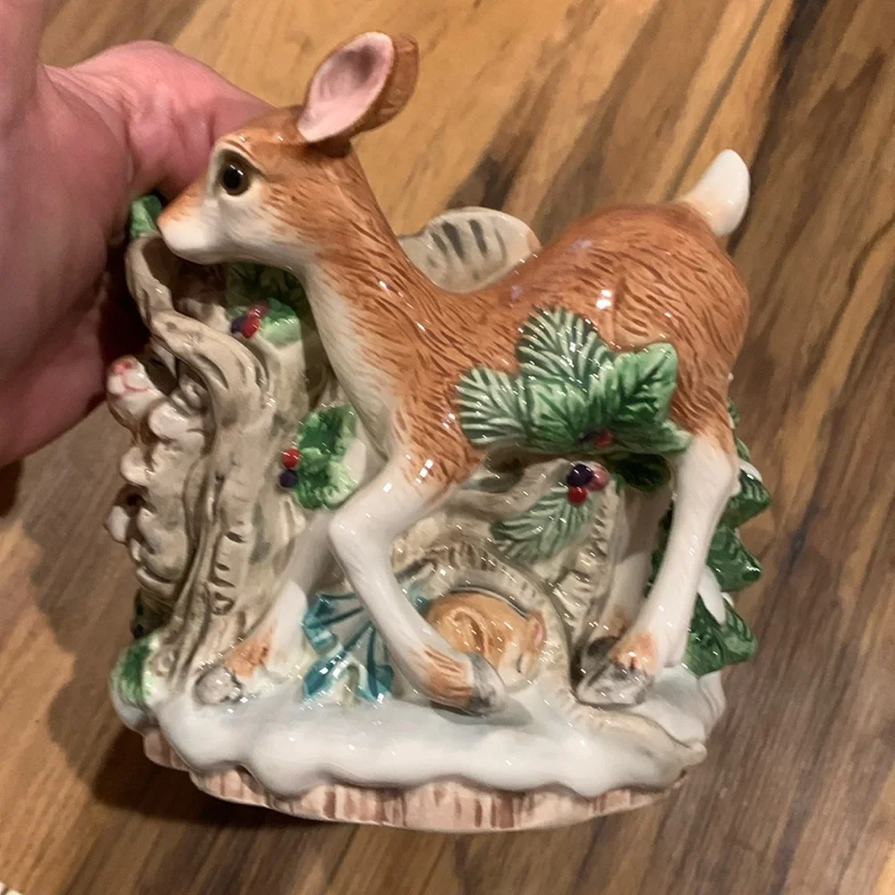 Fitz and Floyd Classics deer fawn and frolicking bunnies 7” container decor - Picture 11 of 14